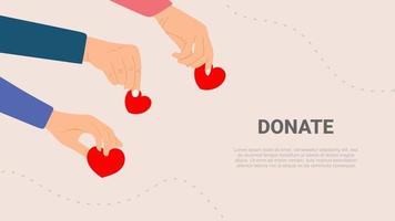 People holding hearts. Charity share, donate and giving money vector