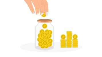 People put coins into a glass for donations with flat style design. vector