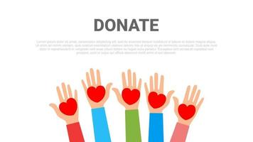 People holding hearts. Charity share, donate with flat style design. vector