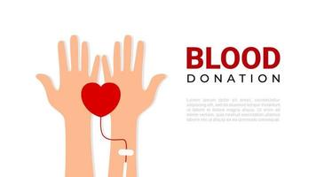 Blood donation background. Two Hands with blood love bag. vector