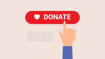 hand push donate button in flat style design. vector