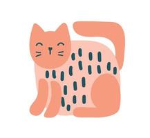 ilustración vectorial del gato de garabato dibujado a mano. lindo animal feliz con suéter naranja. bueno para tarjetas de felicitación, cumpleaños, afiches o libros para niños vector