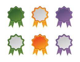 Medal icon set with colorful ribbons. Flat minimalistic design. Isolated vector illustration set on white background.