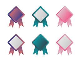 Medal icon set with colorful ribbons. Flat minimalistic design. Isolated vector illustration set on white background.