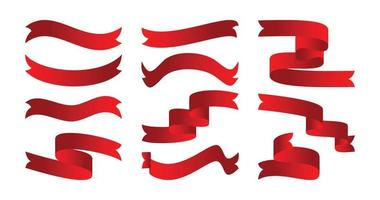 set of ribbon icon in red color on white background, vector illustration