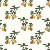 Vector pattern. Pears on a tree branch. Seamless pattern