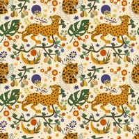 Vector pattern. Lion and leopard on a tree branch. Seamless pattern