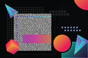 Abstract futuristic background composition with rainbow gradient geometric shapes. Square network and frame with organic line decorative elements illustration with 3d vector geo objects