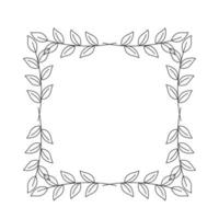 Ilustración de vector de marco de hojas cuadradas dibujadas a mano en blanco y negro