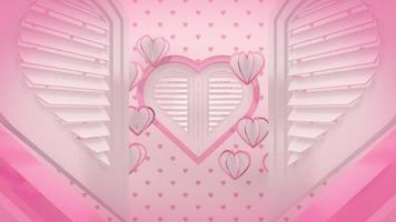 fondo abstracto del día de san valentín animación de ventana de apertura en forma de corazón rosa con bucle de animación de papel tapiz de amor rosa video