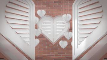 saint valentin fond abstrait animation de fenêtre d'ouverture en forme de coeur blanc avec boucle d'animation de mur de briques video