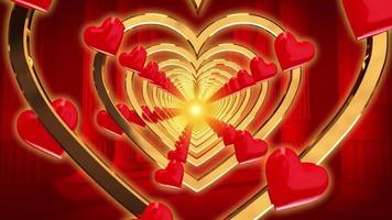dia dos namorados fundo abstrato vermelho túnel de amor em forma de coração para loop de animação de casamento video