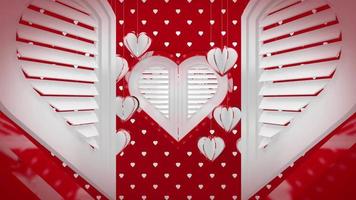 fondo abstracto del día de san valentín animación de ventana de apertura en forma de corazón blanco con bucle de animación de papel tapiz de amor rojo video