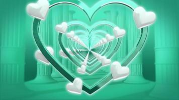 túnel de amor en forma de corazón de fondo abstracto verde del día de san valentín para bucle de animación de boda video