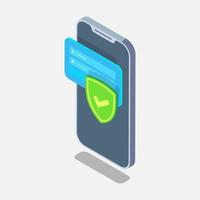 Login and password security 3d isometric illustration with shield vector