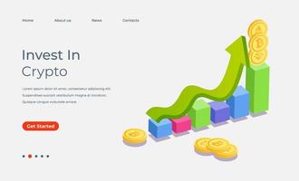 Invest in cryptocurrency isometric landing page template, The Cryptocurrency marketplace vector