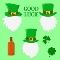 Set of St. Patrick's Day symbols. Irish gnome.Cartoon style. Vector illustration