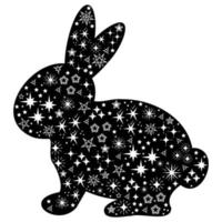 Black silhouette of an abstract rabbit with a star ornament, vector isolated illustration