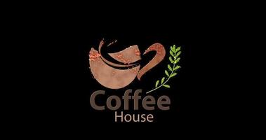 linda animación del logo del icono del café con partículas líquidas sobre fondo transparente. una buena opción para el funcionamiento de su cafetería video