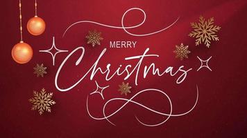 Merry Christmas text animation on a red background with snowfall particles. Animated video clip of Merry Christmas messages with white text. Animation using 4K motion graphics