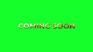 Cooming Soon text animation with golden letters and particles on a black background and green screen. Suitable for your video overlay