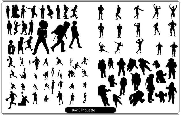 Kids silhouettes in different poses set