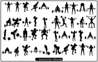 female silhouette in different poses working out vector