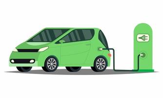 cargar la batería de un vehículo eléctrico. ecología y aire limpio. ilustración vectorial vector