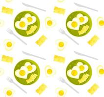 bright vector seamless pattern, romantic breakfast scrambled eggs with cheese and cutlery, fabric pattern