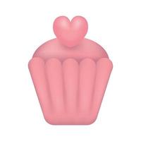 Vector illustration of a pink cupcake with a heart 3d