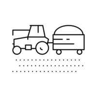 tractor with harvest on field line icon vector illustration