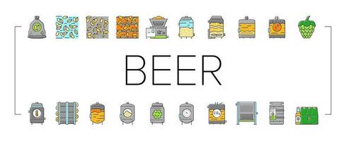 conjunto de iconos de fábrica de cerveza de producción de cerveza vector