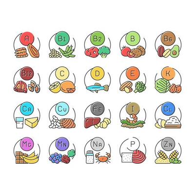 Vitamin Mineral Medical Complex Icons Set Vector