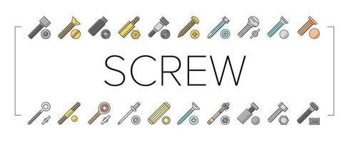 Screw And Bolt Building Accessory Icons Set Vector