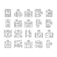 Data Recovery Computer Processing Icons Set Vector