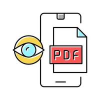 reading pdf file on mobile phone color icon vector illustration