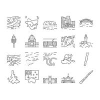 Australia Continent Landscape Icons Set Vector