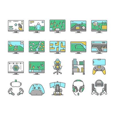 Video Game Electronic And Device Icons Set Vector