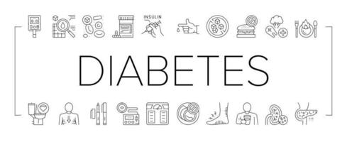 conjunto de iconos de colección de tratamiento de diabetes vector