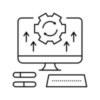 Ilustración de vector de icono de línea de optimización de computadora