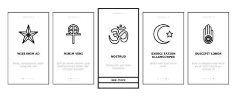 Religion, Prayer Cult And Atheism onboarding icons set vector