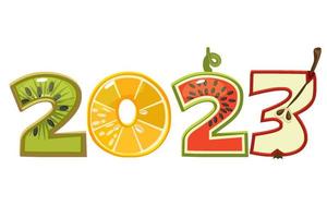 2023 from fruit numbers, vector figure in cartoon style