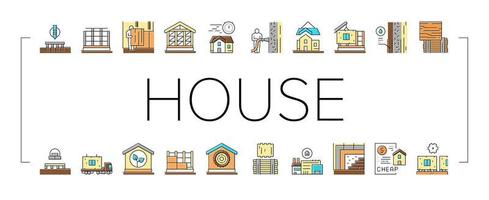 Timber Frame House Collection Icons Set Vector