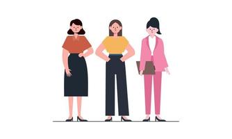 Confident businesswomen stand together. Strong females entrepreneurs support each other vector