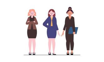 Confident businesswomen stand together. Strong females entrepreneurs support each other vector