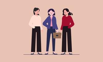 Confident businesswomen stand together. Strong females entrepreneurs support each other vector