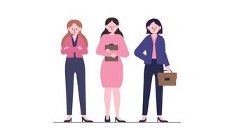 Confident businesswomen stand together. Strong females entrepreneurs support each other vector