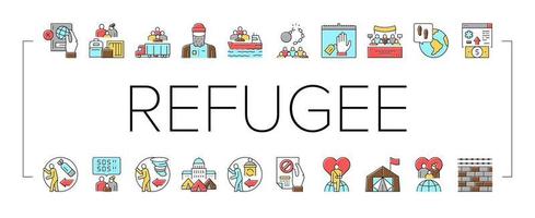 Refugee From Problem Collection Icons Set Vector