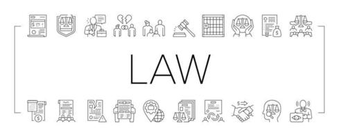 Law Justice Dictionary Collection Icons Set Vector