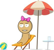 Girl on a sun lounger under an umbrella vector